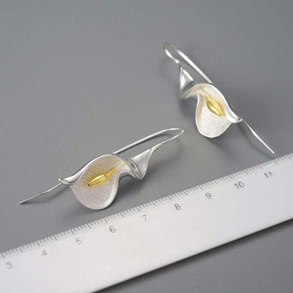 Dangle Long Earrings ,Hanging New Calla Lily Flower, Of 925 Sterling Silver. - Image 7