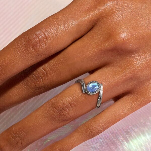 Natural Zirconia Ring ,Blue Moonstone Adjustable Ring ,925 Sterling Silver . - Image 3