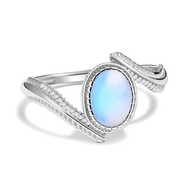 Natural Zirconia Ring ,Blue Moonstone Adjustable Ring ,925 Sterling Silver . - Image 2