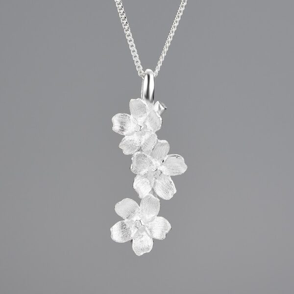 Myosotis flower necklace ,Real 925 Sterling Silver Long Elegant. - Image 3