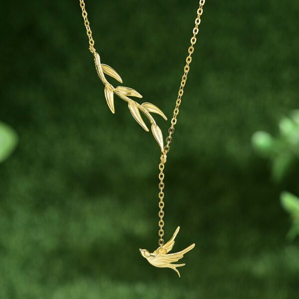 Swallow Bird Necklace ,925 Sterling Silver, 18k Gold Plated . - Image 3