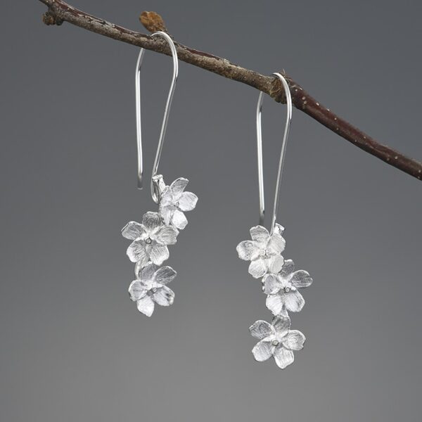 Long flower earrings for women and girls 925 sterling silver.