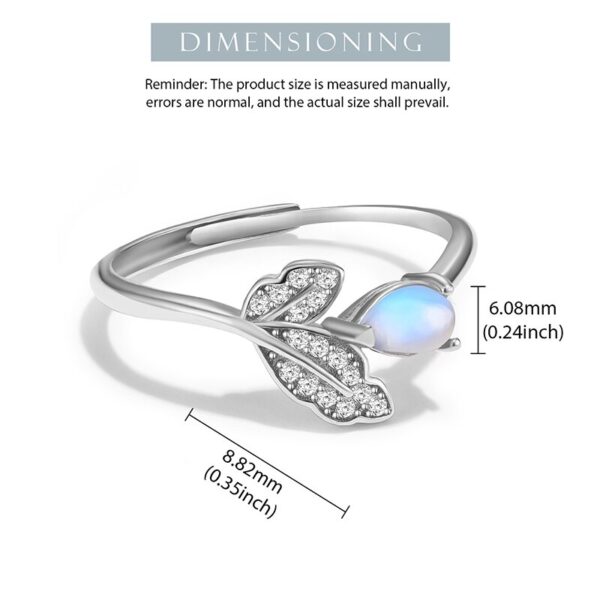 Zirconia Natural Ring ,Blue Moonstone Leaves Adjustable Ring ,925 Sterling Silver. - Image 5