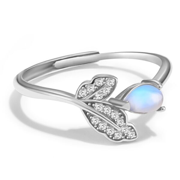 Zirconia Natural Ring ,Blue Moonstone Leaves Adjustable Ring ,925 Sterling Silver. - Image 2