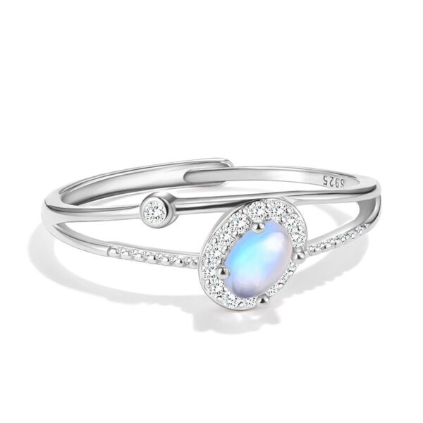 Natural Zirconia Ring ,blue moonstone oval adjustable , 925 Sterling Silver . - Image 2