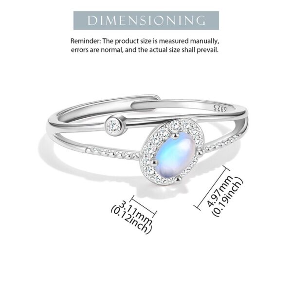 Natural Zirconia Ring ,blue moonstone oval adjustable , 925 Sterling Silver . - Image 5