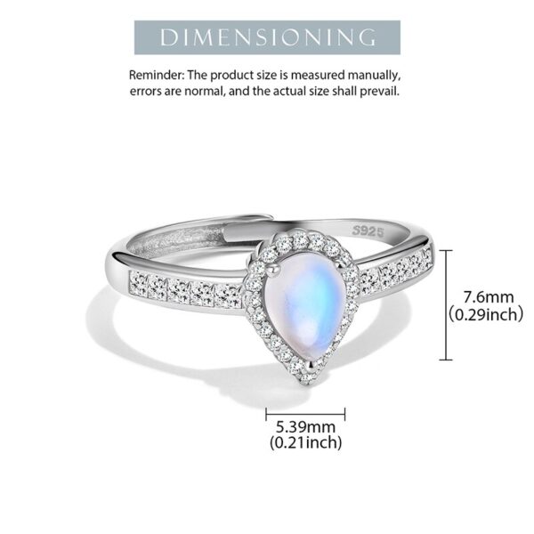 Zirconia Natural Ring ,Blue Moonstone Water Drop Adjustable Ring ,925 Sterling Silver . - Image 5