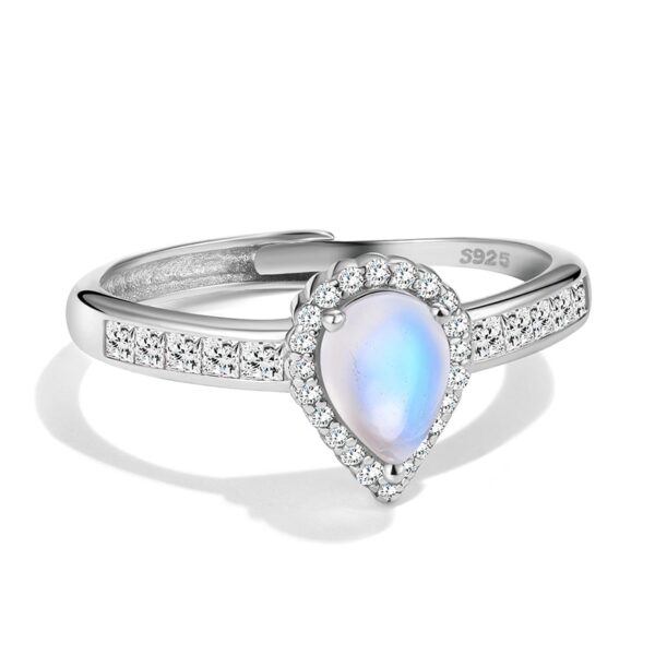 Zirconia Natural Ring ,Blue Moonstone Water Drop Adjustable Ring ,925 Sterling Silver . - Image 3