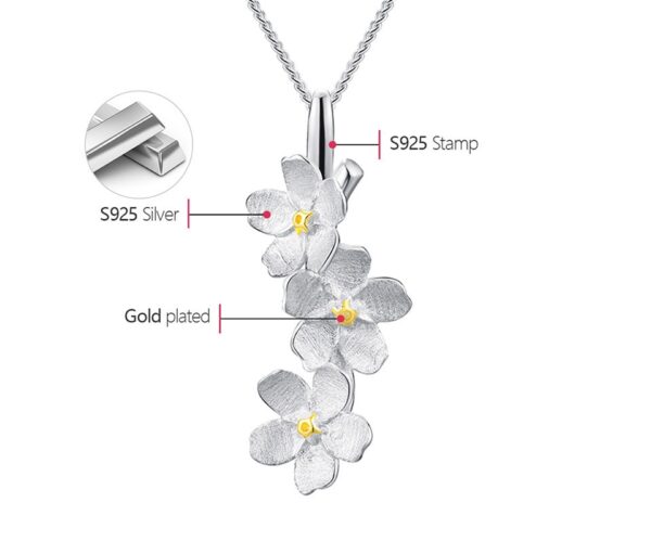 Myosotis flower necklace ,Real 925 Sterling Silver Long Elegant. - Image 8