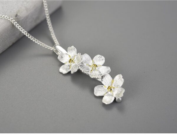 Myosotis flower necklace ,Real 925 Sterling Silver Long Elegant.