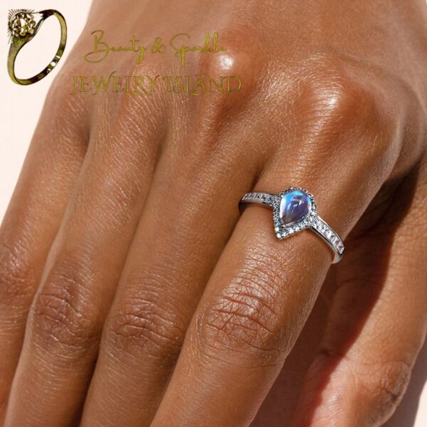 Zirconia Natural Blue Moonstone Water Drop Adjustable Rings for Women Real 925 Sterling Silver Luxury Fine Jewelry.