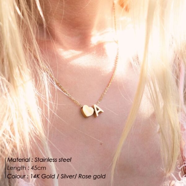 Heart Initial Necklace ,Necklace Gold Color ,Of Stainless Steel . - Image 7