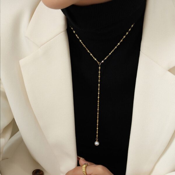 Necklace Pearl Y Clavicle ,Round Pearl Wedding Necklace . - Image 3