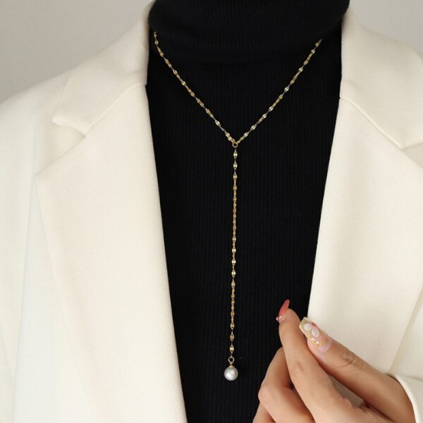 Necklace Pearl Y Clavicle ,Round Pearl Wedding Necklace . - Image 4