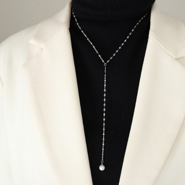 Necklace Pearl Y Clavicle ,Round Pearl Wedding Necklace . - Image 5