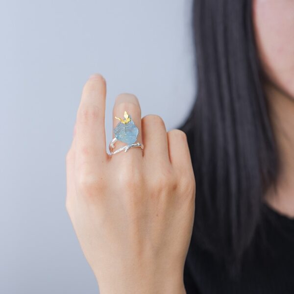 Gemstones Butterfly Rings , Adjustable Aquamarine Rings . - Image 4