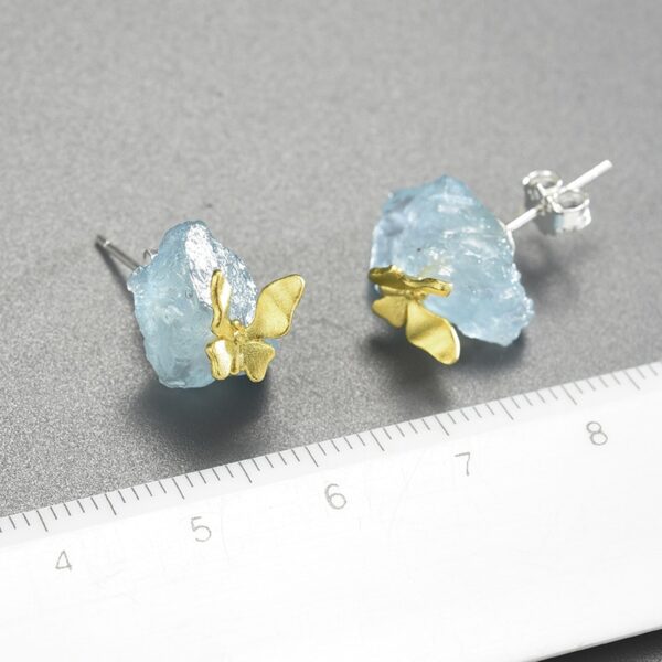 Butterfly Stud Earrings , Original with Stones AQUAMARINE 🦋🦋 . - Image 2