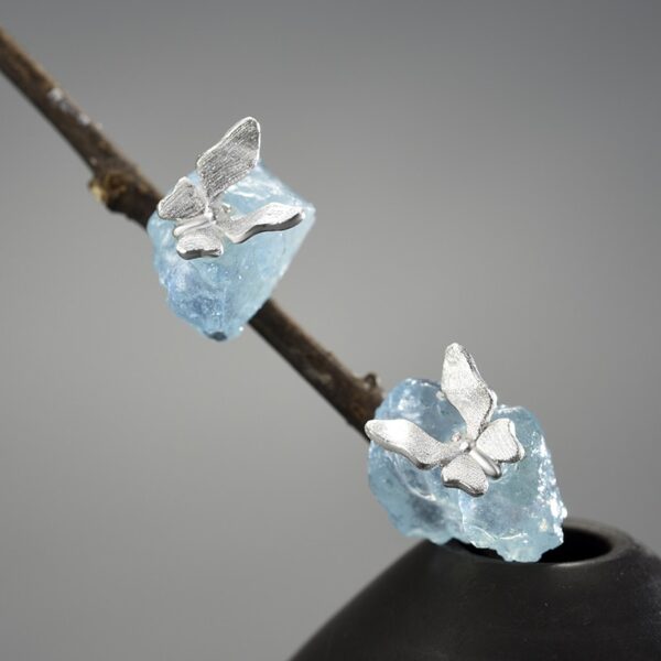 Butterfly Stud Earrings , Original with Stones AQUAMARINE 🦋🦋 .