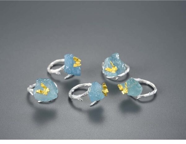 Gemstones Butterfly Rings , Adjustable Aquamarine Rings . - Image 7