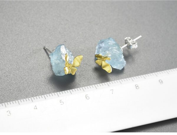 Butterfly Stud Earrings , Original with Stones AQUAMARINE 🦋🦋 . - Image 7