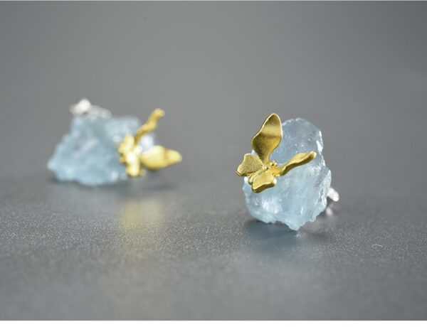 Butterfly Stud Earrings , Original with Stones AQUAMARINE 🦋🦋 . - Image 6