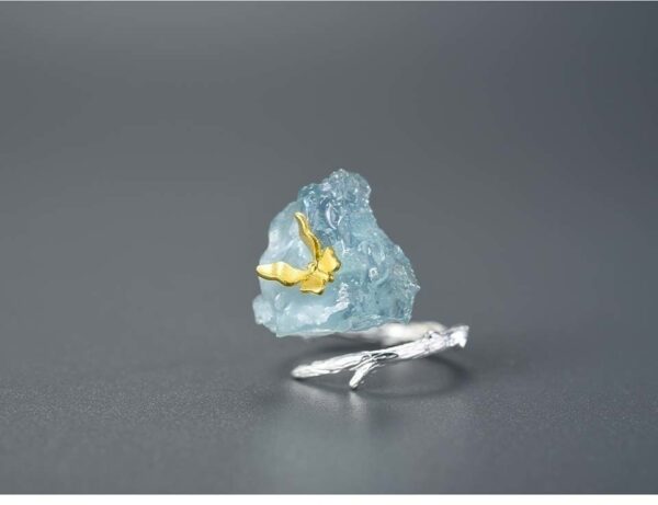 Gemstones Butterfly Rings , Adjustable Aquamarine Rings . - Image 2