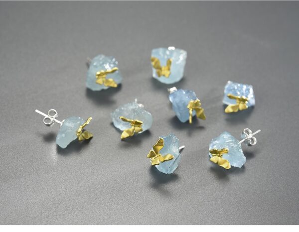 Butterfly Stud Earrings , Original with Stones AQUAMARINE 🦋🦋 . - Image 8