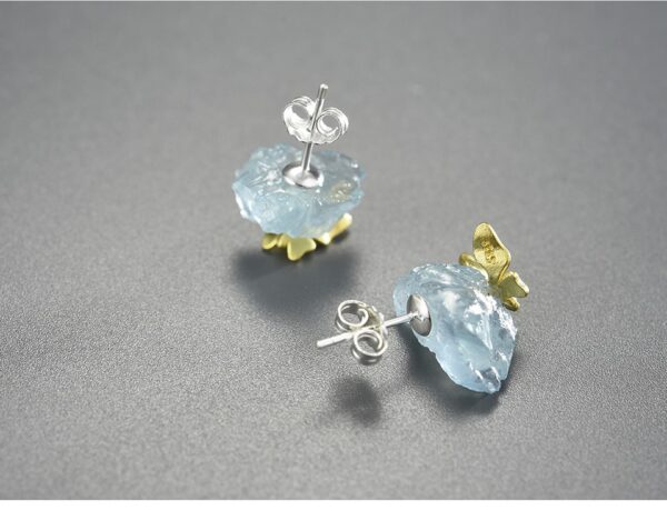 Butterfly Stud Earrings , Original with Stones AQUAMARINE 🦋🦋 . - Image 5