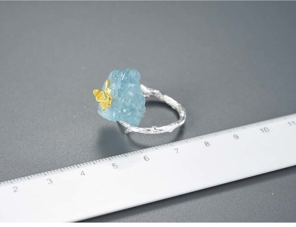 Gemstones Butterfly Rings , Adjustable Aquamarine Rings . - Image 8