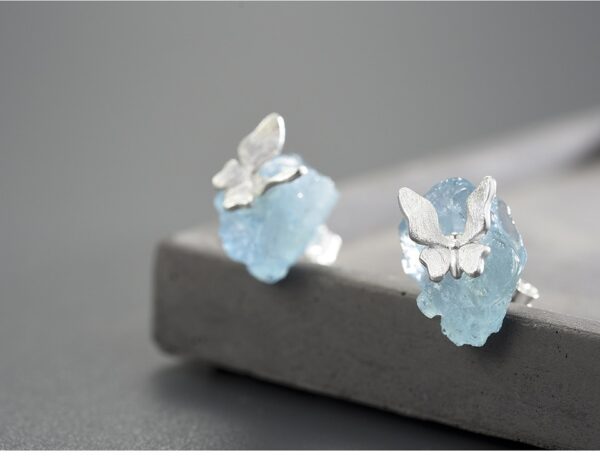 Butterfly Stud Earrings , Original with Stones AQUAMARINE 🦋🦋 . - Image 9