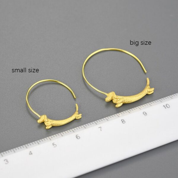 Dachshund Dog Round Earrings ,18K Gold Female Flying  🐕   🐕   . - Image 3