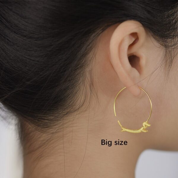 Dachshund Dog Round Earrings ,18K Gold Female Flying  🐕   🐕   . - Image 4