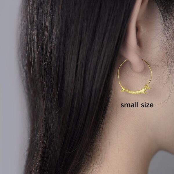 Dachshund Dog Round Earrings ,18K Gold Female Flying  🐕   🐕   . - Image 5