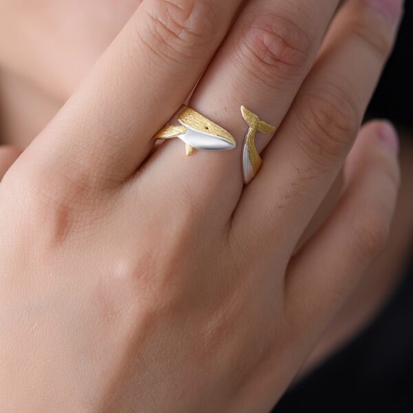 Whale Rings ,18K Gold Personality Whale Dating Adjustable Rings 🐋 . - Image 3