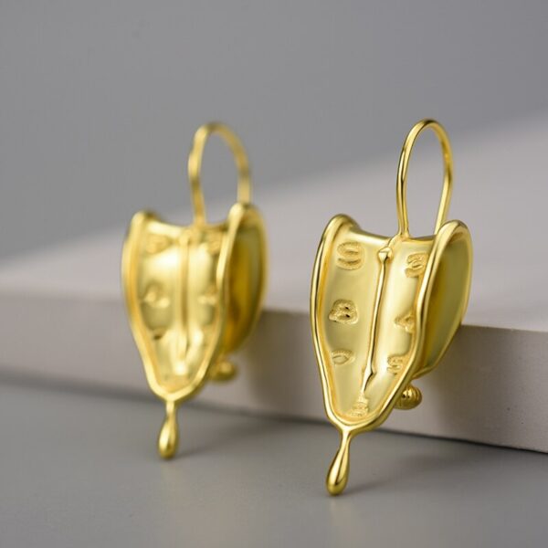 Love Forever Earrings , 18K Gold Clock Shape Dangle Earrings . - Image 2