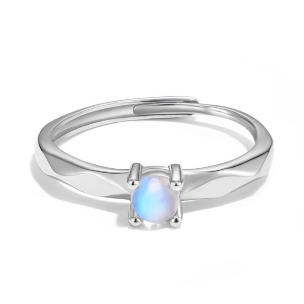 Natural Blue Moonstone Ring , Plated White Gold Fine Jewelry . - Image 2