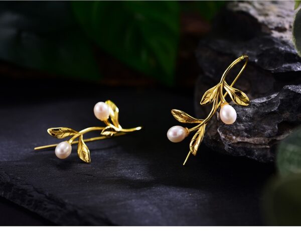 Water drops Earrings , 925 Sterling Silver Natural Pearl Earrings . - Image 5