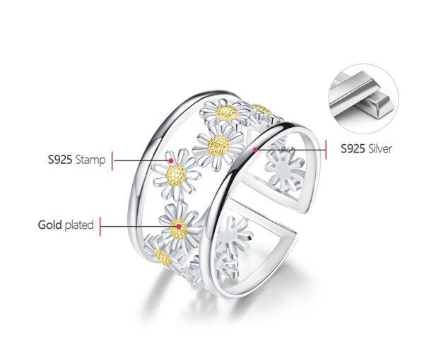 Daisy Flower Rings ,Elegant Little Daisy Flower Adjustable Rings . - Image 10