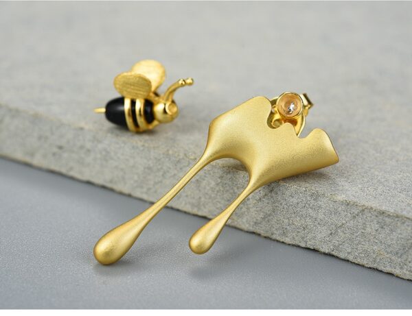 Honey Asymmetric Earrings , Real 925 Sterling Silver Handmade 🍯🍯 . - Image 4