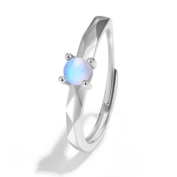 Natural Blue Moonstone Ring , Plated White Gold Fine Jewelry .