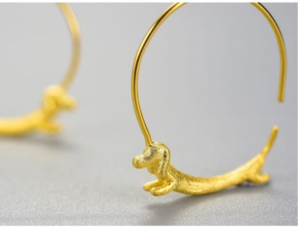 Dachshund Dog Round Earrings ,18K Gold Female Flying  🐕   🐕   . - Image 8