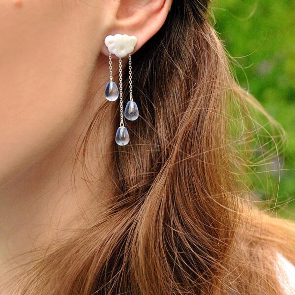 Cloud Long Earrings ,Real 925 Sterling Silver Natural Crystal Gems ☁️☁️ .