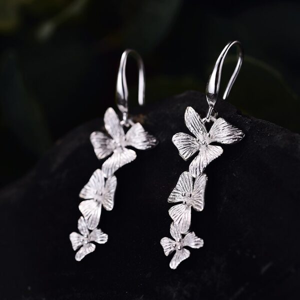 Triple Flowers Earrings,Real 925 Sterling Silver Original Handmade - Image 4