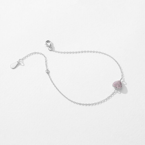 Bracelet Heart ,925 Sterling Silver Light Pink Zircon Heart . - Image 2