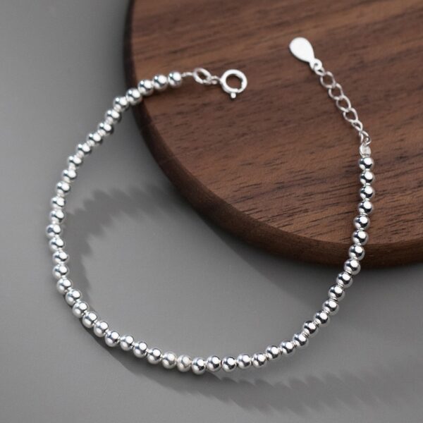 Simple Beads Bracelet ,925 Sterling Silver Simple Beads Stackable . - Image 2