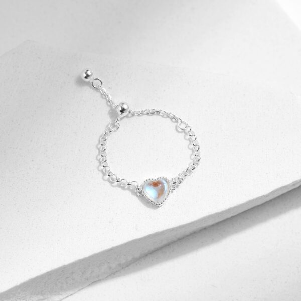 Heart Ring , Real 925 Sterling Silver Trendy Heart Moonstone Link . - Image 3