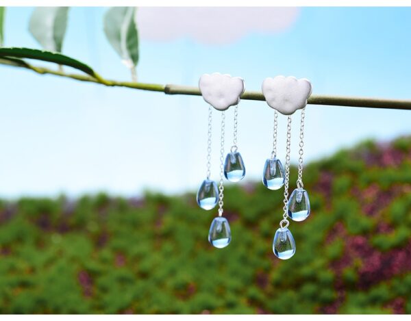 Cloud Long Earrings ,Real 925 Sterling Silver Natural Crystal Gems ☁️☁️ . - Image 2