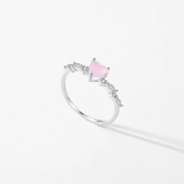 Crystal Rings , 925 Sterling Silver Elegant Pink Crystal Heart Finger . - Image 2